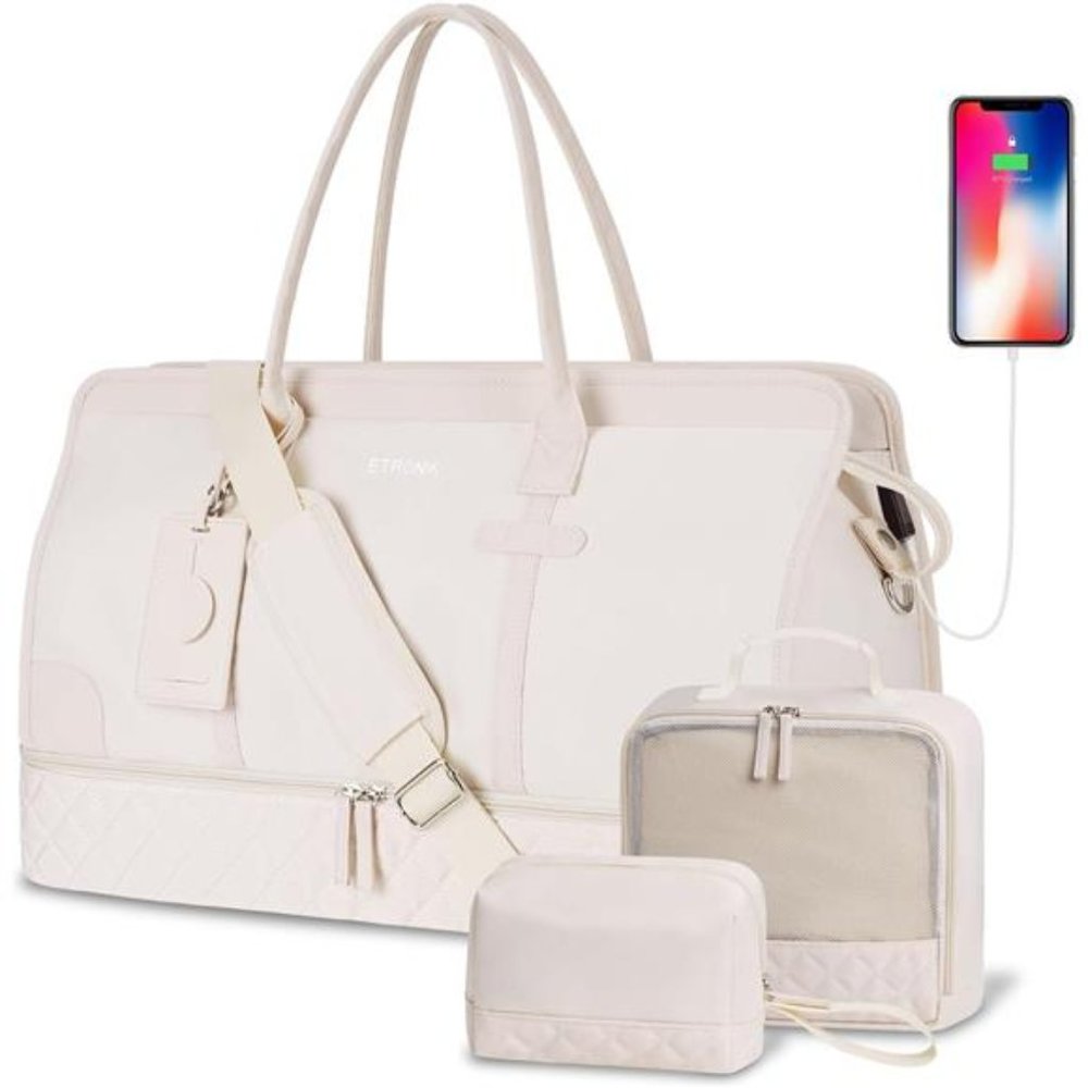 Weekender Overnight Bag for Women, Large Travel Duffle Bag with Shoe Compartment